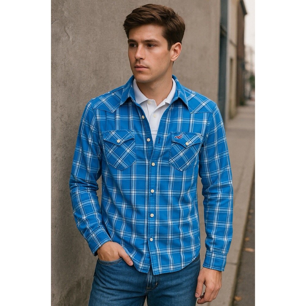 Vintage Hollister Y2K Pearl Snap Plaid Button Up Sz Large/Med Preppy Western